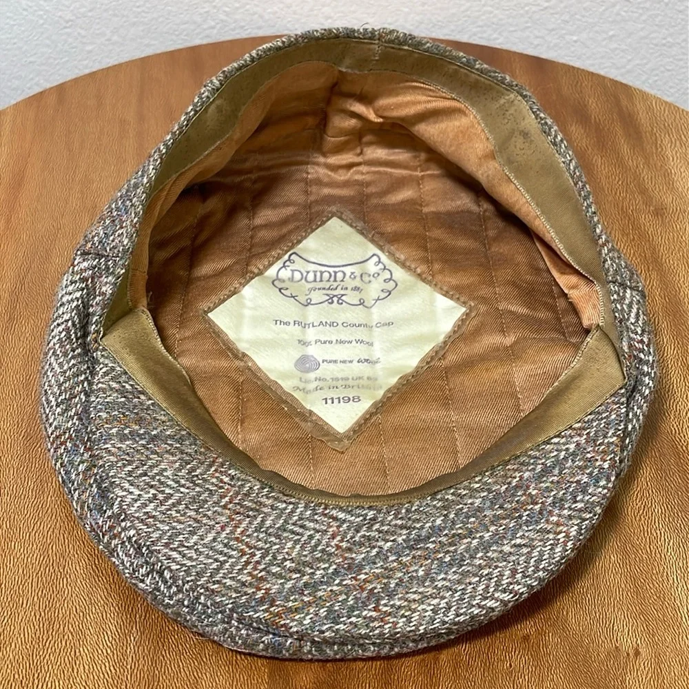 Vintage Dunn & Co Rutland County Cap Wool Cabbie Newsboy Brown Tweed Size 7
